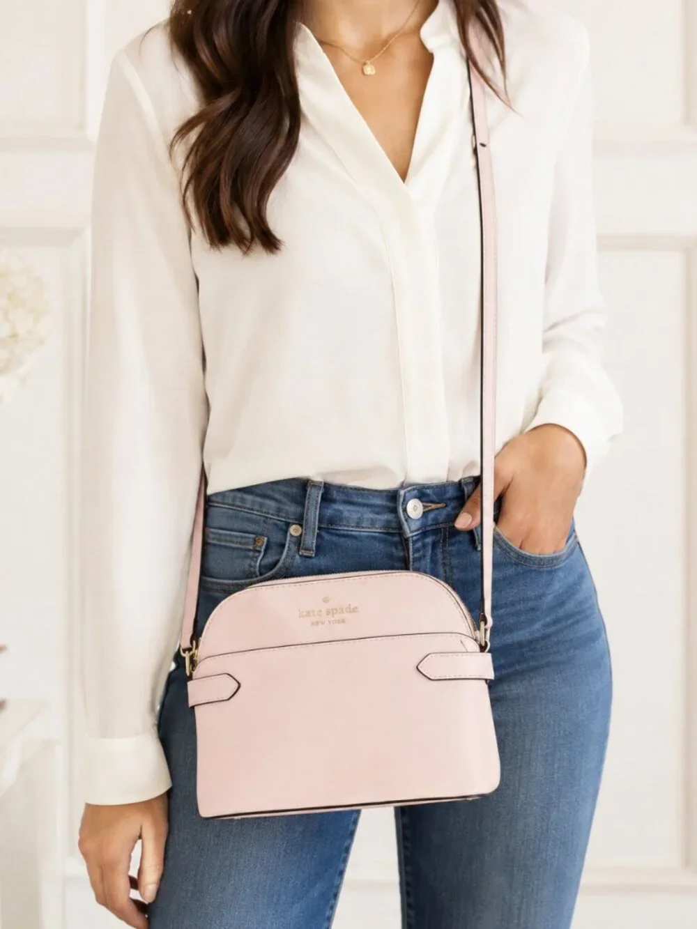 Kate Spade Soft Pink Saffiano Crossbody Bag Zip Top NWT